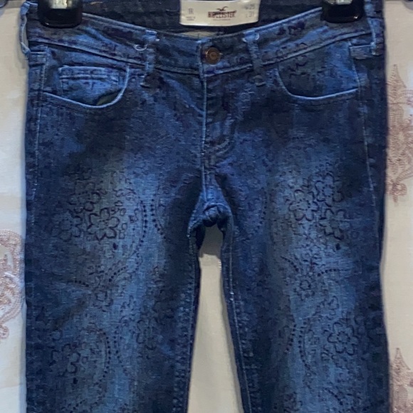 HOLLISTER FLORAL SKINNY PRINT DENIM BLUE JEANS SZ 1R 25W/L31
